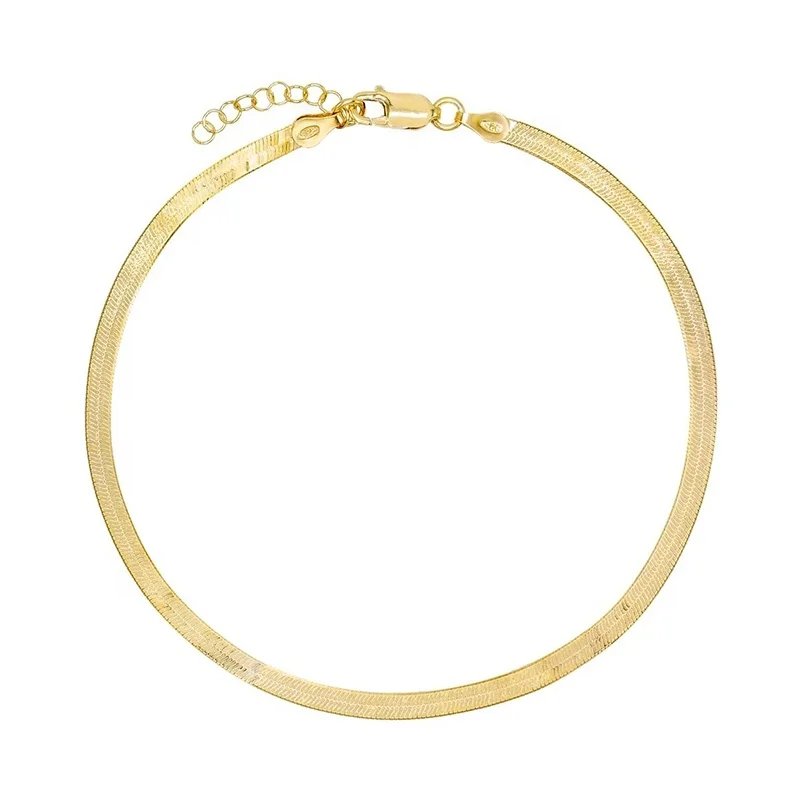 

Summer jewelry 925 silver herringbone chain gold bracelet beach anklet women, Gold/rose gold/silver