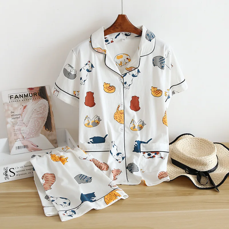 

New 100% cotton short-sleeved shorts ladies animal sleepwear set cute cartoon pajamas simple short pajamas women' s sleepwear, Required