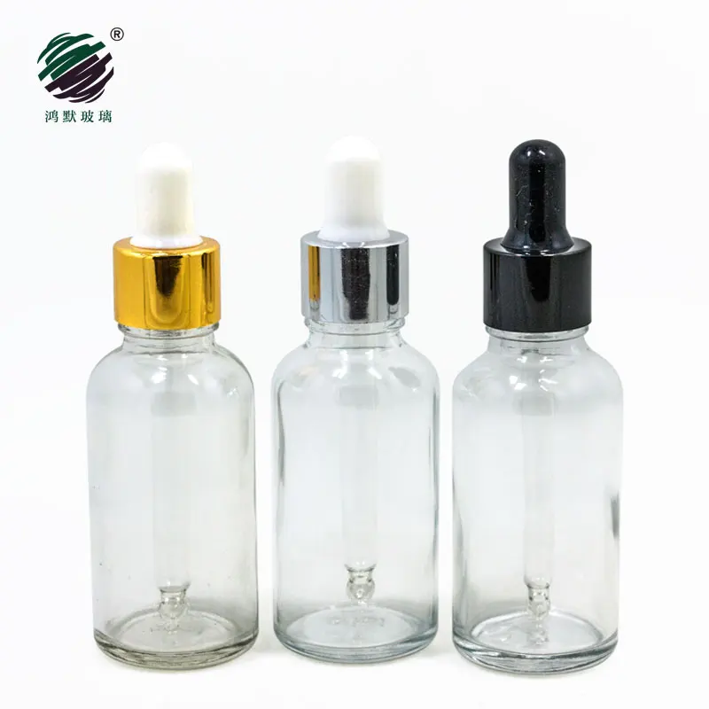 

30ml 1oz transparent glass dropper bottle with aluminum collar cap and pipette