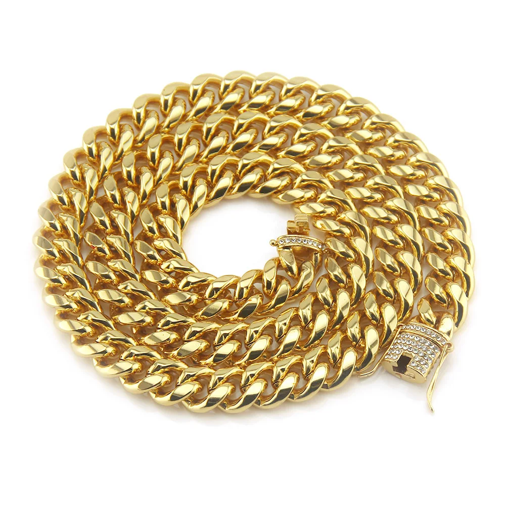 

Fashion Men Cuban Big Gold Chain Hip Hop Diamond Buckle Necklace