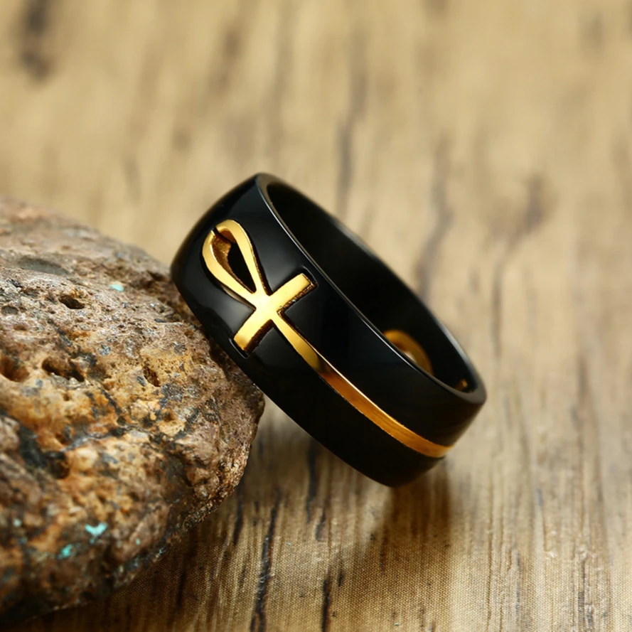 

Religious Stainless Steel Cross Band Rings 18K Gold Plating Polished Men Finger Rings