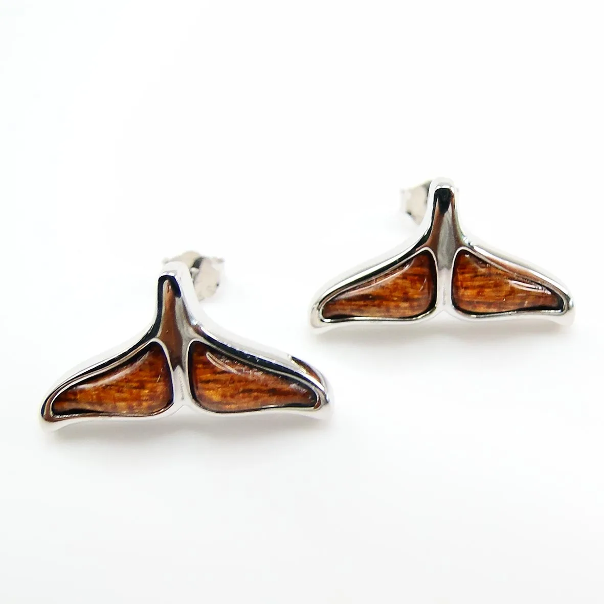 

New Product 925 Sterling Silver Wholesale Hawaiian Jewelry Koa Wood Whale tail Earring