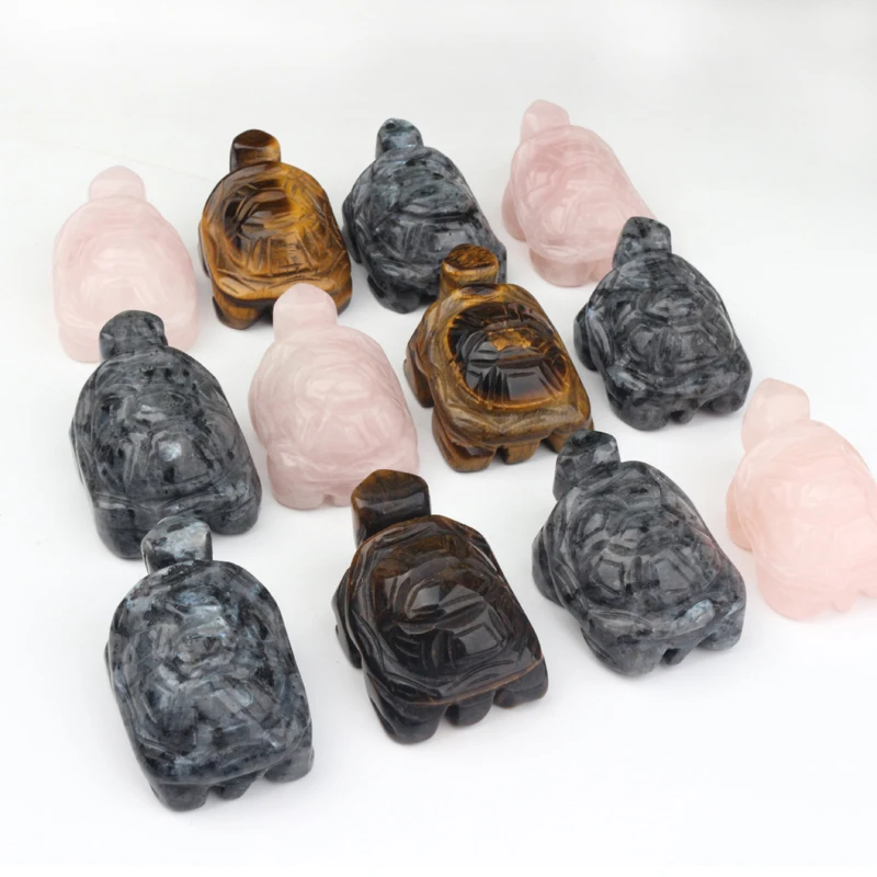 

2inch Hand carved stone animal figurines Healing Crystal Big Obsidian Rose Quartz Stone Turtles Statue Stones Crafts