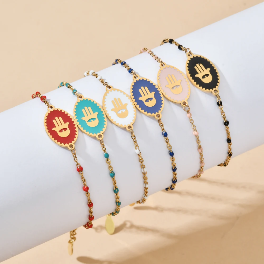

ZMZY Lucky Charm Bracelet Couple Chain Metal Pulsera Gift for Friendship Jewelry Colorful Fatima Hand Pendant Bracelets