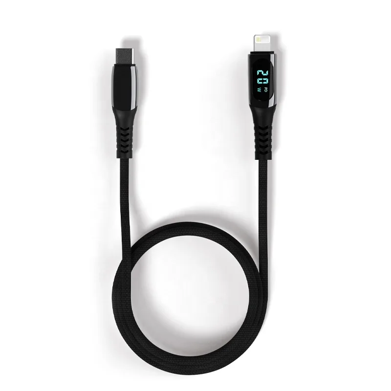

Aluminum Braided Data Cable 5A 20V 100W Fast Charging PD USB Cable with LCD Display for iPhone Android Type C