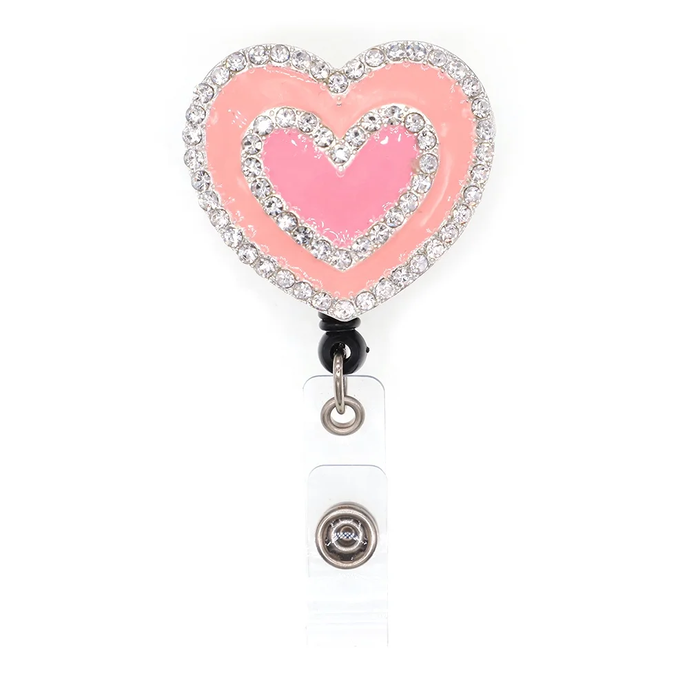 
Enamel Pink Heart Decoration Nurse alloy love shape retractable ID Badge Holder reel 