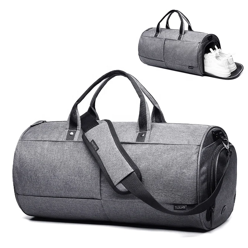
Fitness Sports Training Bags Custom Logo Men Gym Bag Waterproof Travel With Shoe Compartment Gray/Black CF1698 