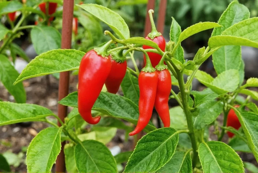 Julius pepper plant showing mature red peppers growing on compact bush