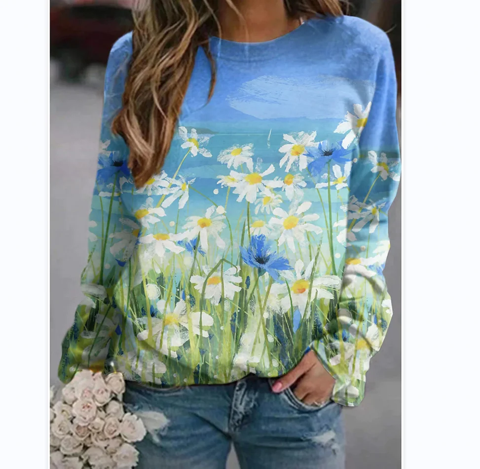 

Fashion Floral Print Anime Sweater Vintage Long Sleeve Crew Neck Sweater Autumn Winter Cartoon Knitted Sweaters For Women