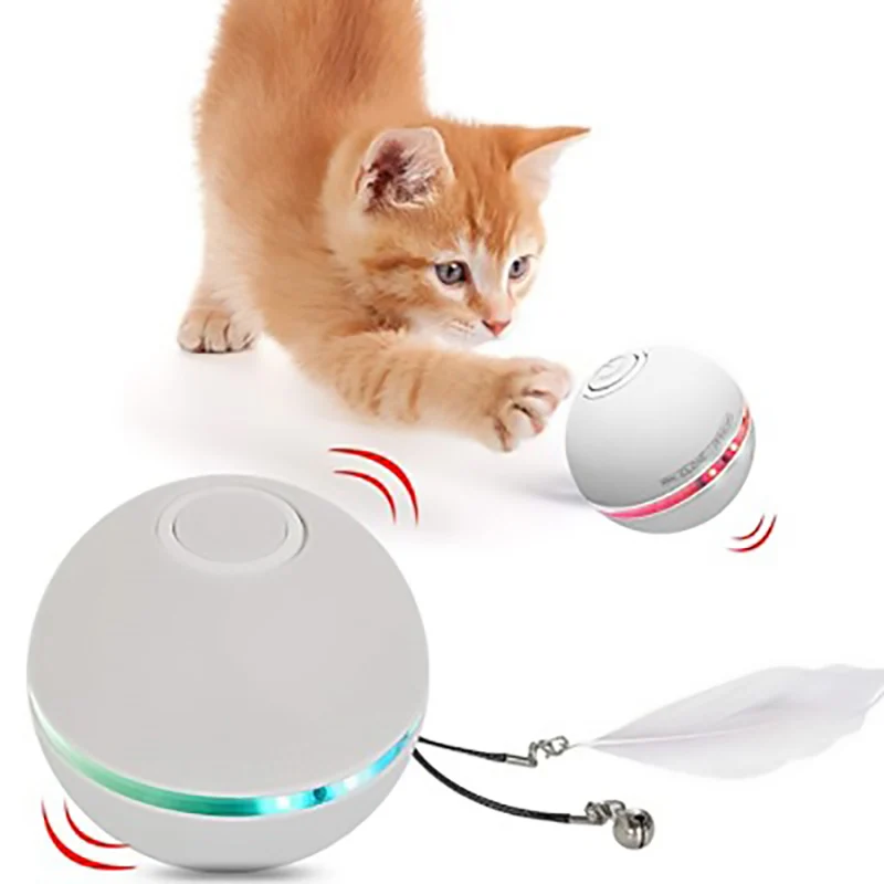 

Led Cat Toy Running Ball Amazon Hot Sale Usb Rechargeable Interactive Smart Automatic Rotating Electronic pet dog toy, White/green/pink