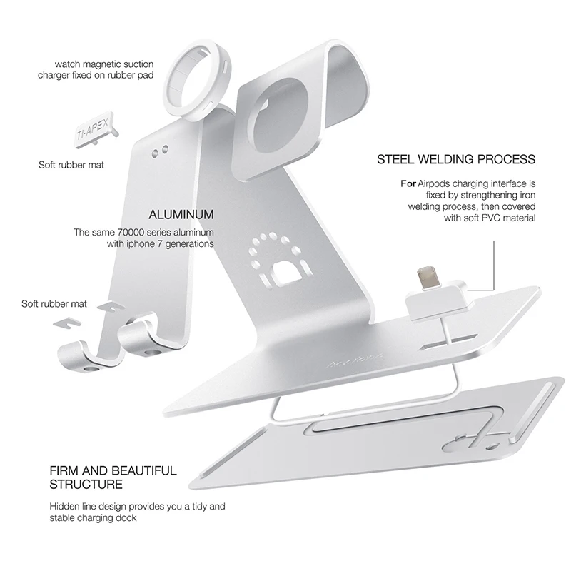 

BOORUI 2021 New aluminum alloy mobile phone stand adjustable phone accessories desktop stand 3 in 1 universal bracket