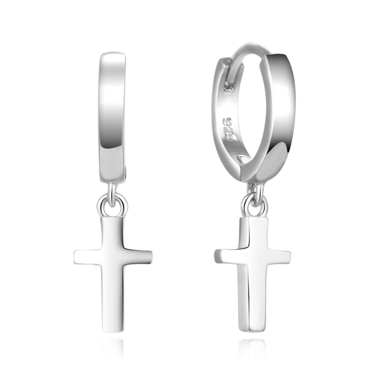 

925 sterling silver Cross Earrings for Men Women Dangle Hoop Earrings