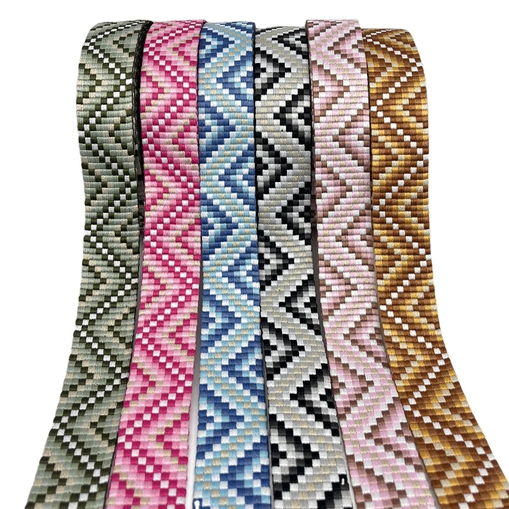 Color Gradient Triangle Pattern Jacquard Webbing 1.5 Inch Women Handbag Strap 38mm Wide 18 Colors Design