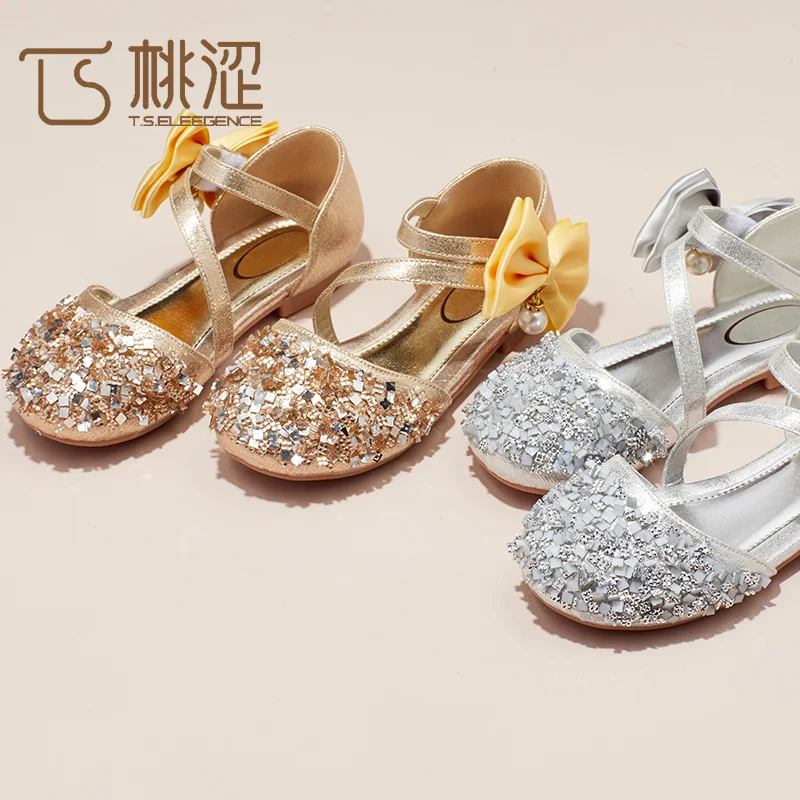 

New China popular glitter girls dress shoes fashion soft outsole children casual shoes, Gold or silver