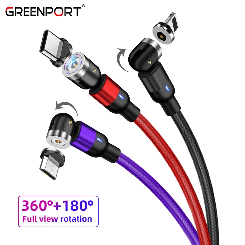 

Wholesale 3 in 1 magnetic usb cable 2.4A fast charge 540 degree rotation data magnetic charging cable, Black,red,purple