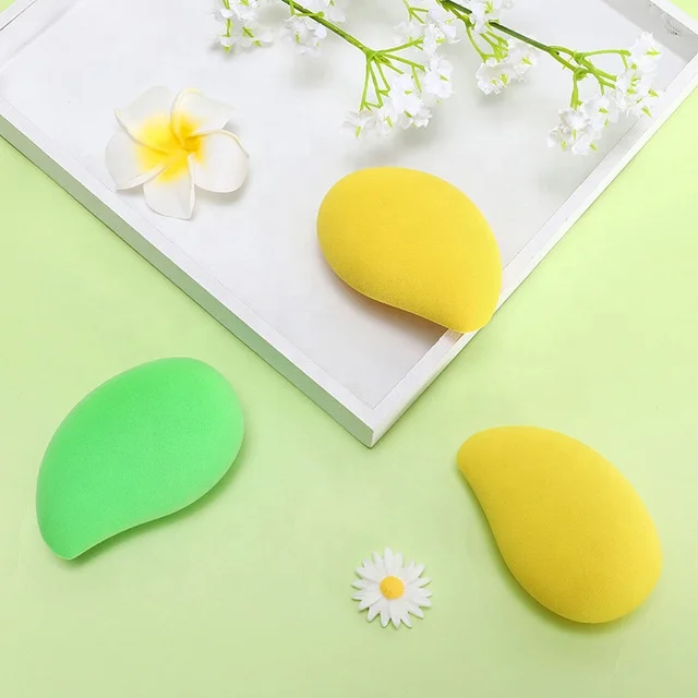 

New Design Fruit Shape Powder Cosmetic Puff Mango Facial Foundation Makeup Sponge, Yellow, green