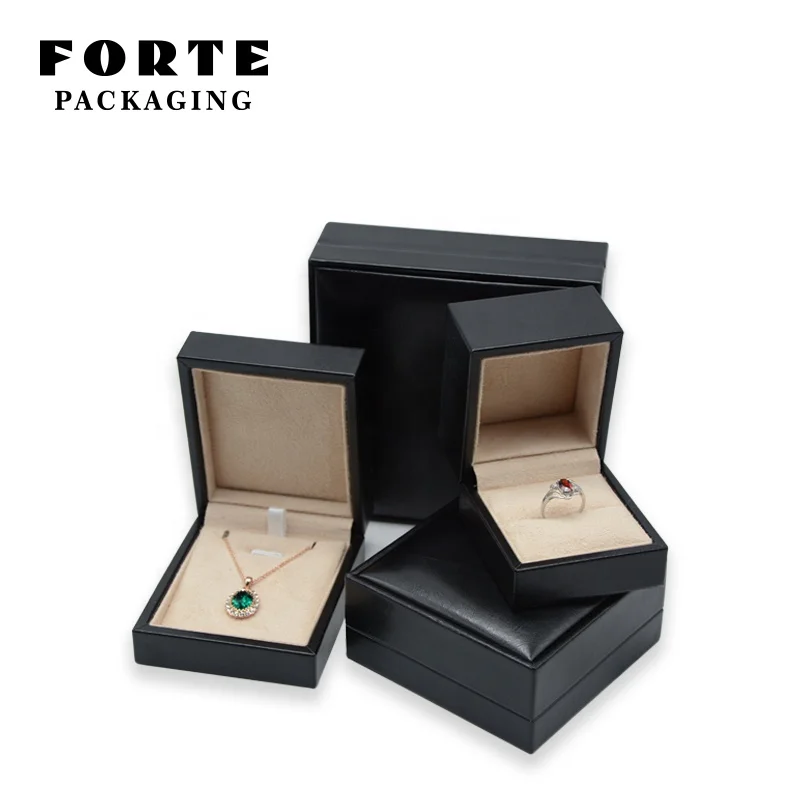 

FORTE Custom jewel box Wholesale PU Leather Jewellery Packaging Necklace Bangle Bracelet Ring Box, Black