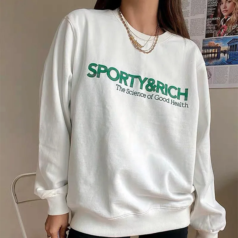 

Vintage Letter Print White Cool Women Pullover Round Neck Cotton Loose Sport Lover Sweatshirt 2021, Picture color