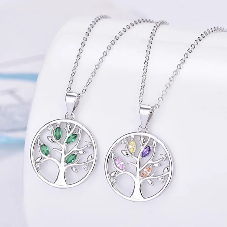 

New Women Girls 925 sterling silver jewelry Spinel Stones life tree heart pendant necklace