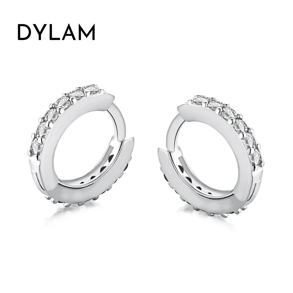 

Dylam Small 925 Sterling Silver Round Circle Hoop Earrings For Women Ear Jewelry Pave Cubic Zirconia Huggie hoop Earrings women