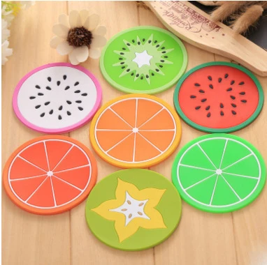 

Creative children's personality fruit coaster cartoon PVC tea cup mat table coasters drink cute, 7 colors