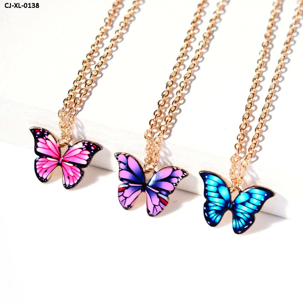 

Retro Dripping Butterfly Necklace Fashion Insect Alloy Pendant Clavicle Chain Multicolor