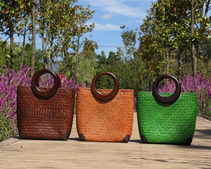 

Eco Friendly Oval Woven Single Shoulder Women's Hand Bag Summer Beach Bamboo Rattan Handbag