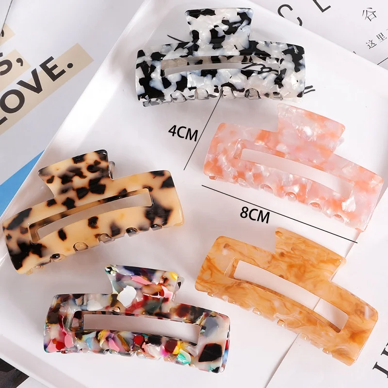 

MIO 3.2 Inch 8.3cm square leopard Marbled Luxury Geometry Hair Clips Acetate Celluloid Hair Claw For Girls Thick Hair Grippers