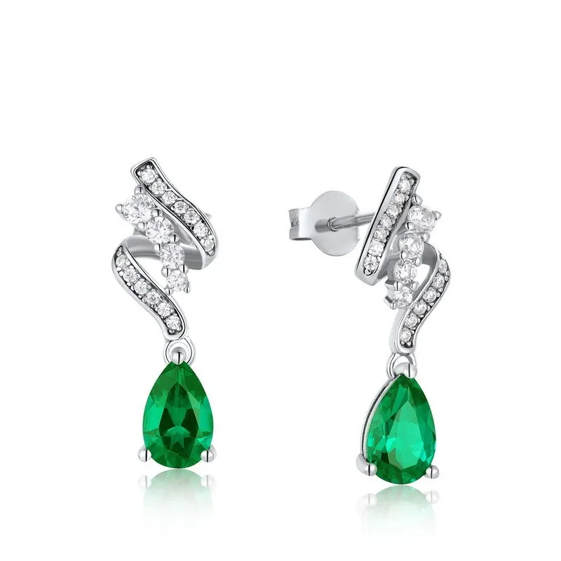 Pear Cut Green Drop Earrings Rhodium Plated Cultivating Emeralds 925 Sterling Silver Claw Setting Forever Star Third Party