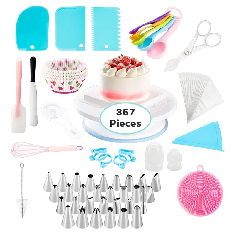 

Amazon cross-border cake turntable set Stainless steel decorating mouth set 357-piece baking tool set