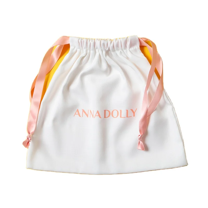 

Wholesale Cotton Cloth Rope And Silk Ribbon Bag Personalized Logo White Fabric Storage Drawstring Bag