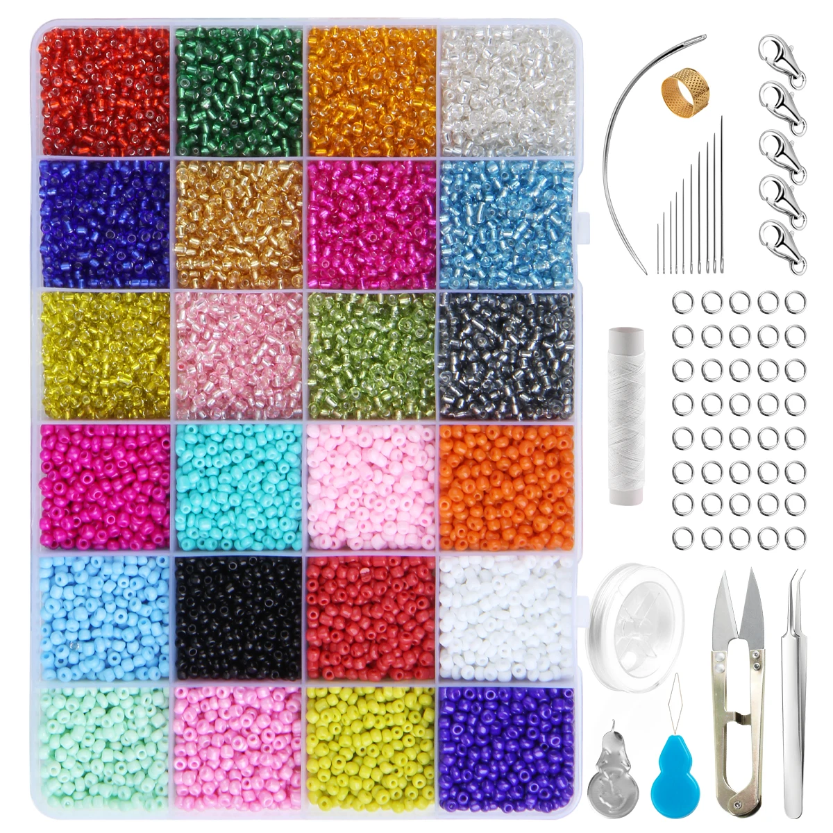 

glass seed beads jewellery making kit, 24 dispersion bead kit with DIY earrings, bracelets, necklaces