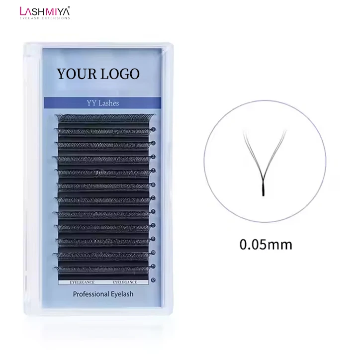 LASHMIYA 0.05mm Synthetic Eyelash Extensions Handmade B/C/D/Y Shape 15mm Tray YY Lashes Biggest Lash Factory CC/DD Curves PBT