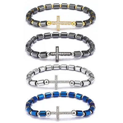 

Beaded Bracelets Men Rhinestones Cross Bracelets Bangles Women Beads Jewelry, Colorful