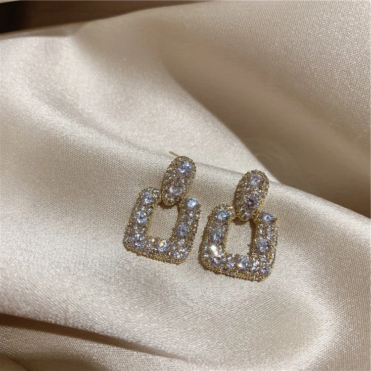 

Vershal A401 French Style 18k Gold Plated Retro Zircon Square Drop Earrings For Women