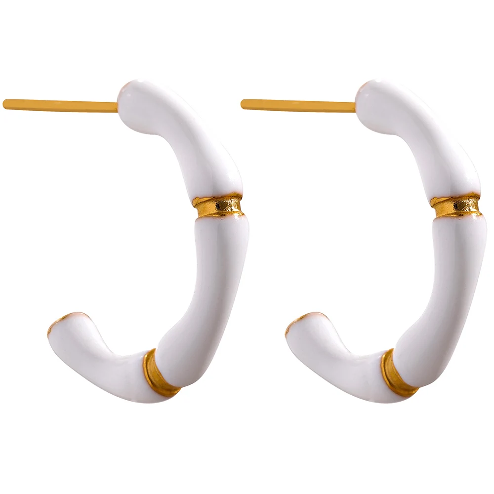 JINYOU 207 Bring Color Yellow White Enamel Bamboo Geometric Stainless Steel Chic Hoop Earrings Women Fashion Daily Charm Jewelry