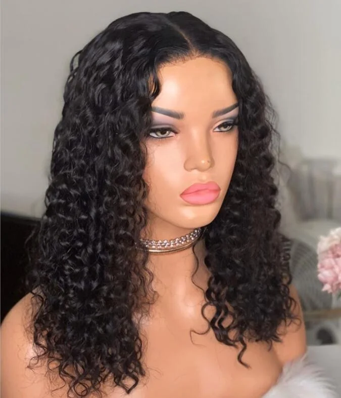 

Virgin Unprocessed Water Wave Human Hair Wigs Hot Selling Black Color Lace Front Wig On Sale