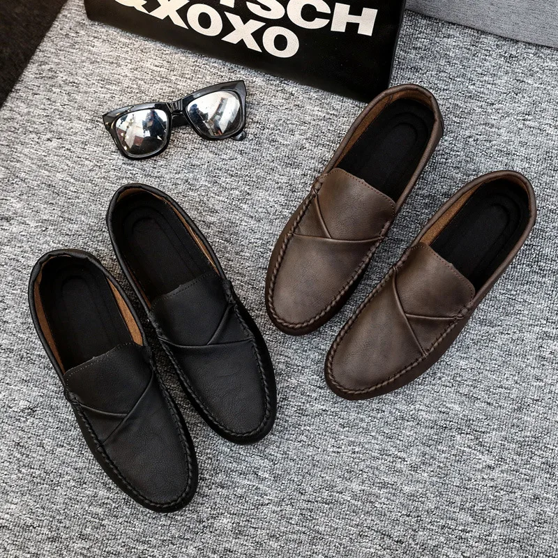 

Casual men's black color household elevator slippers genuine leather height increasing shoes, 2 colors