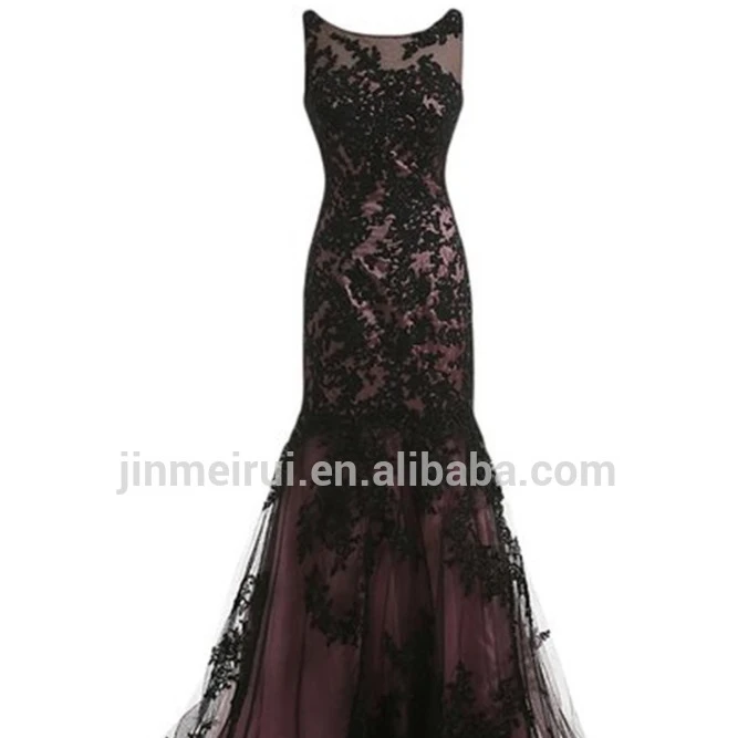 

Elegant Black Mermaid Evening Dresses 2020 Scoop Appliqued Sweep Train Tulle Prom Dress Vestido De Festa Longo Abiye Uzun Elbise, Plum