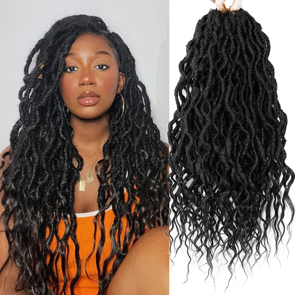 Faux Locs Crochet Hair 24inch Goddess Queen Soft Curly Dreadlocks Synthetic Braids Extension Protein Fiber Machine Double Weft
