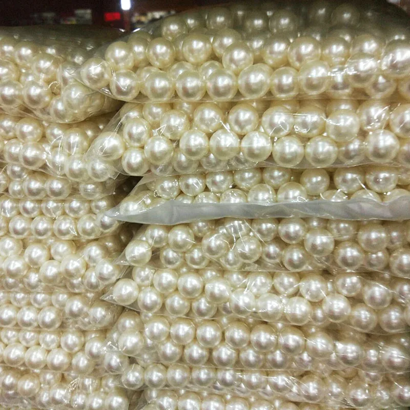 

Wholesale white ABS plastic decorative pearls, round non-porous loose beads, bulk straight-hole pearls 500g, Monochrome