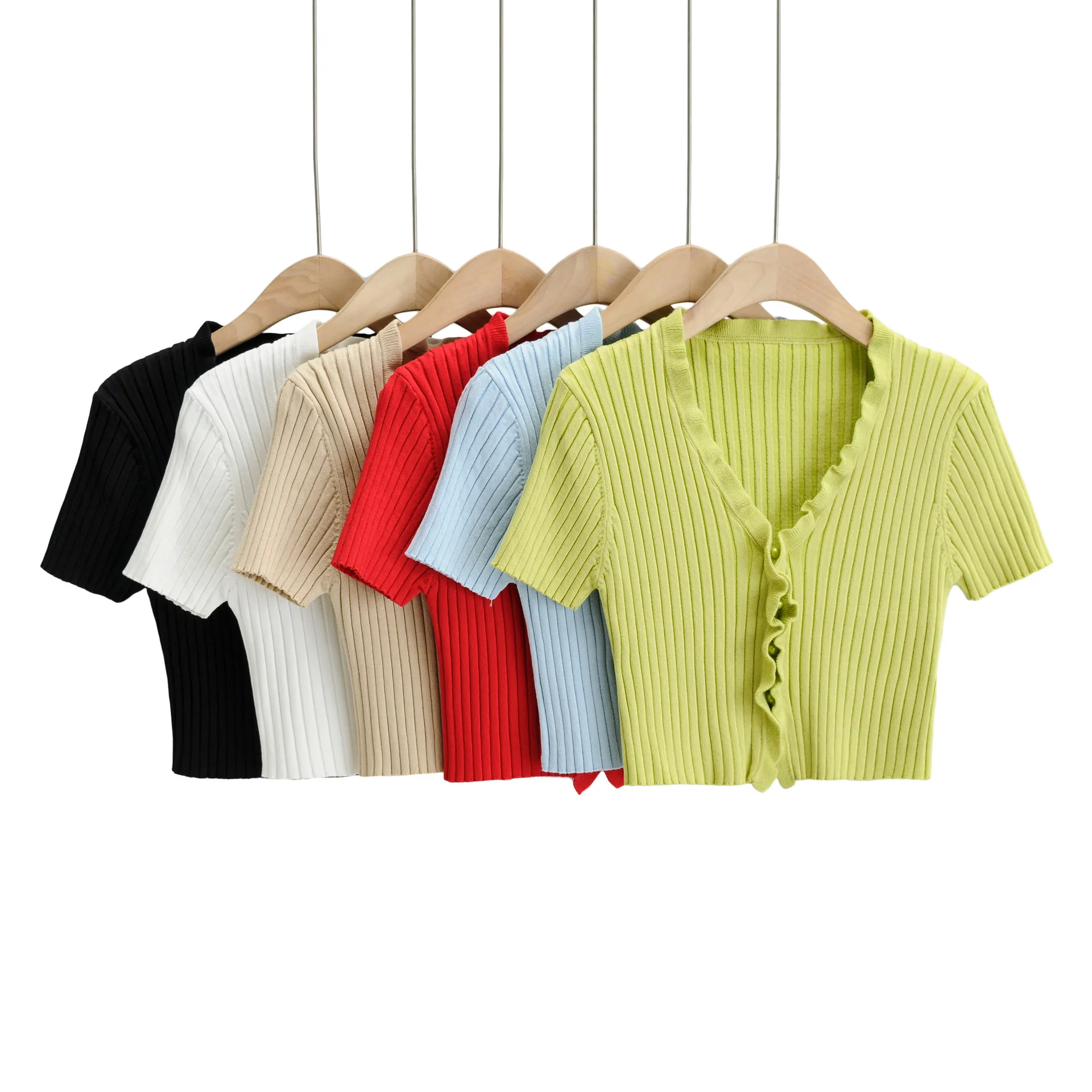 

B54303A Euro-America women fashion 2021 spring new knitted short t-shirt, Shown