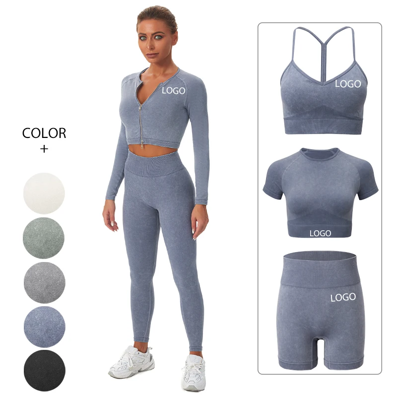 

New Women Seamless Gym Wear Sports Bra Leggings Top Set 5PCS Yoga Set