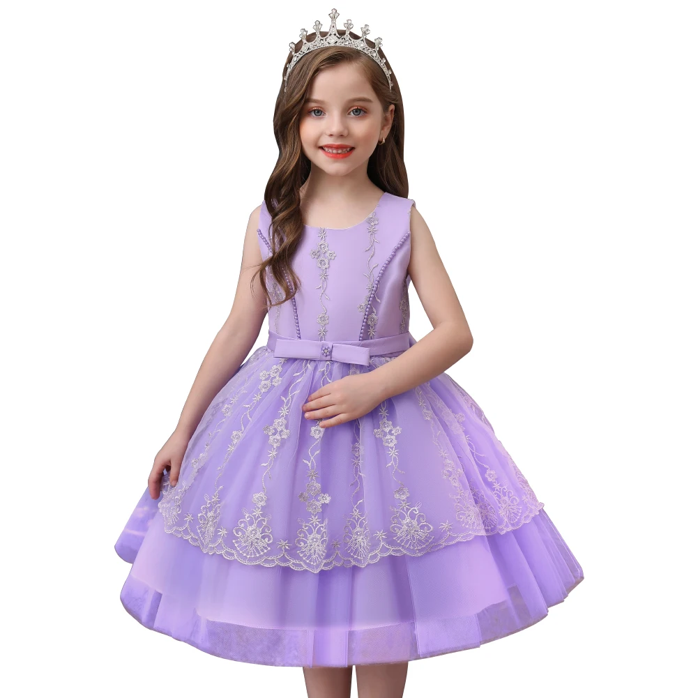 

Child purple fluffy multi-layered girl party dresses for banquet kids sleeveless elegant princess dress for girl 2-10 year, Pink ,purple ,sky blue ,dark blue
