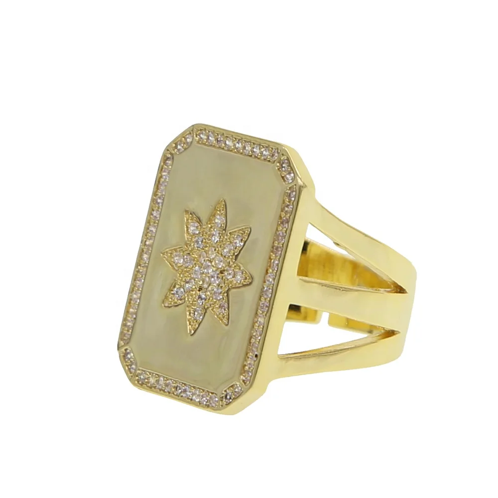 

Gold filled micro pave cz starburst star signet vintage women lady adjusted finger ring jewelry