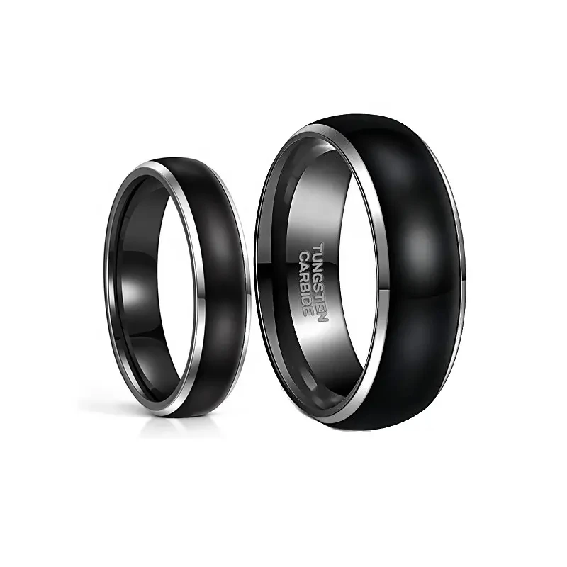 POYA Jewelry 6mm 8mm Two Tones Wedding Band Black White Line Domed Tungsten Ring for Men Women
