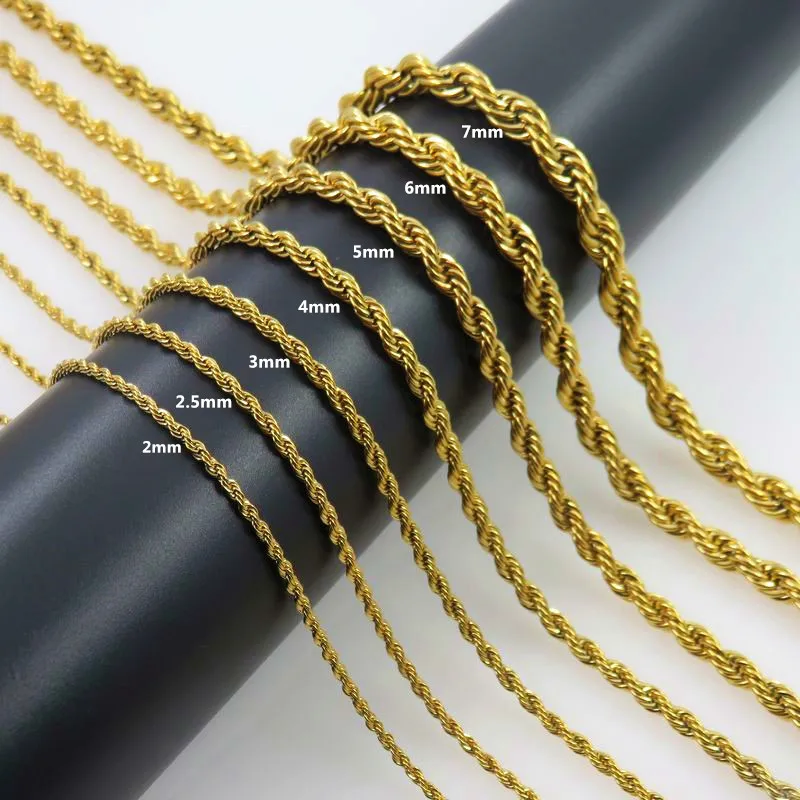 

2mm 3mm 4mm 5mm 6mm 7mm Hip Hop Necklace Chain Waist Silver Mens Chain Manufacturer Rope Link Stainless Steel Rope Chain