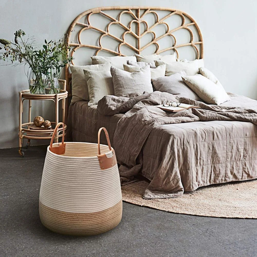 

17x17 inches Decorative Blanket Jute Cotton Basket Tall Woven Laundry Basket for Living Room, Toys Storage