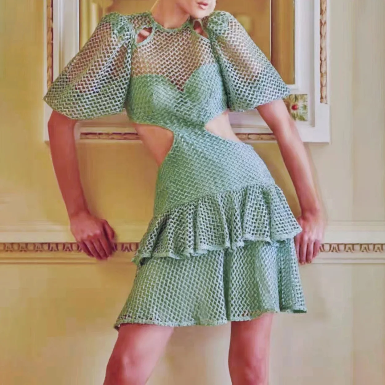 

A6639 woman dresses new arrivals 2022 mini dress short sleeve mesh dress