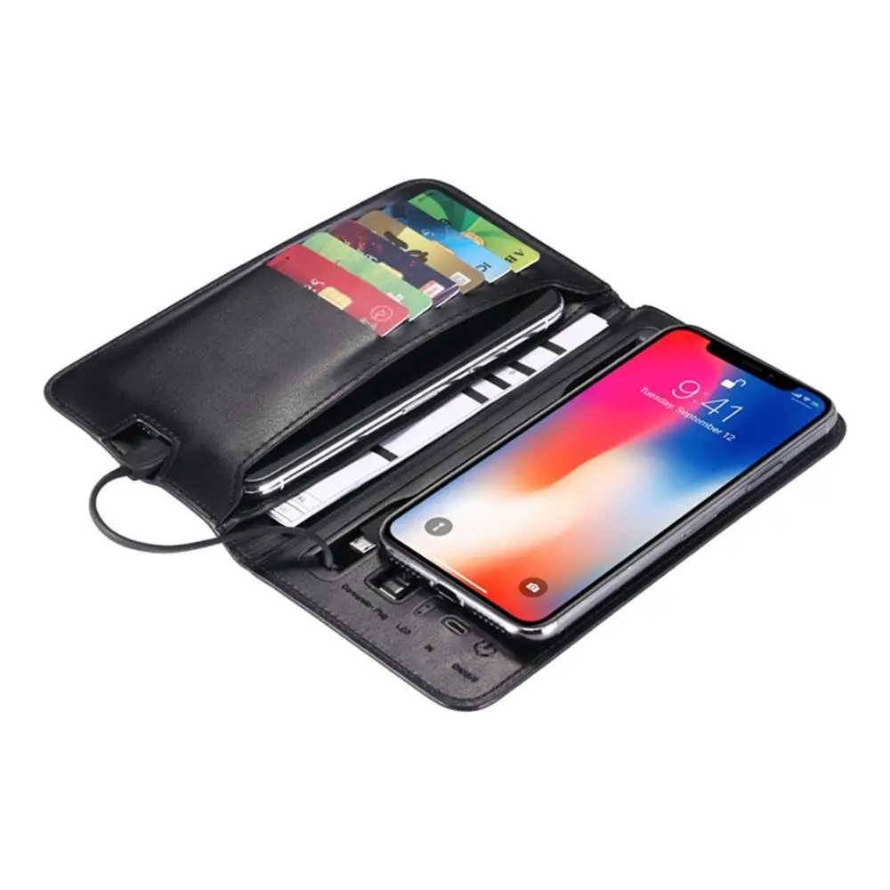 

Best sell PU leather 6800mah cell phone card wallet power bank charger, Balck